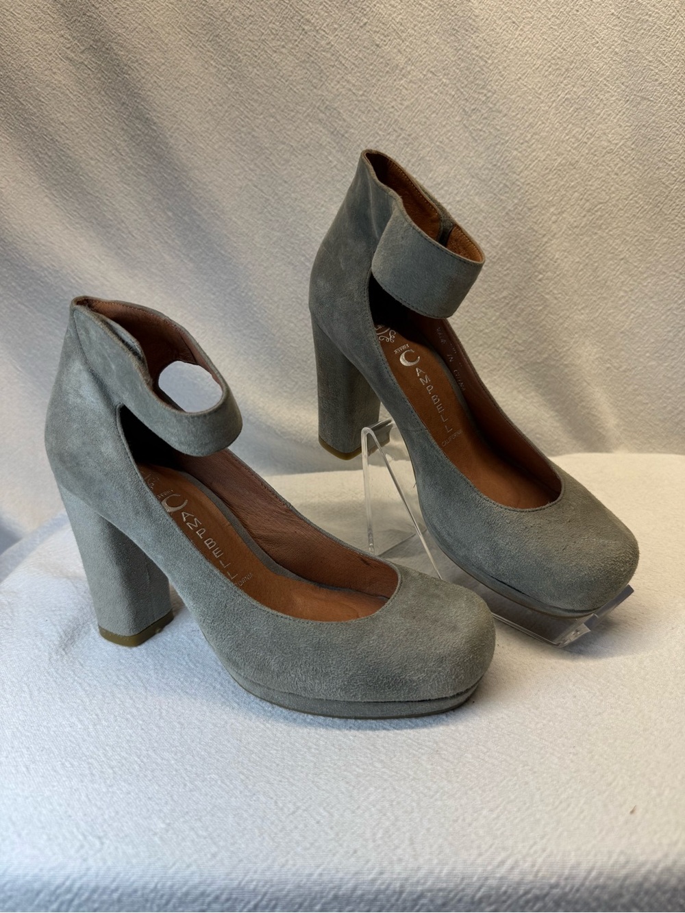 Office Siren Jeffrey Campbell Platform Ankle-Strap Block Heels Light Gray Sz 8